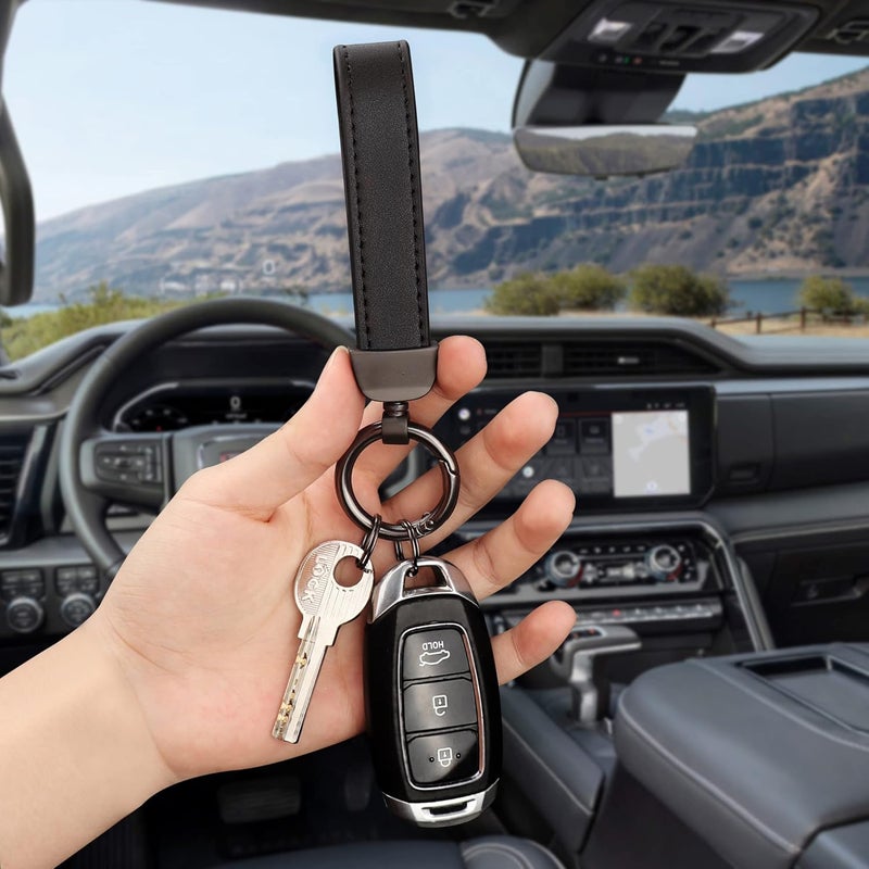 Turcee Leather Car Keychain, Creative Personality Leather Key Fob, Universal Key Fob Keychain for Men and Women (Black) - Image 3